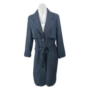 Monki Women's Blue Long Sleeve Belted Tie Waist Button Trench Coat Jacket Sz XS